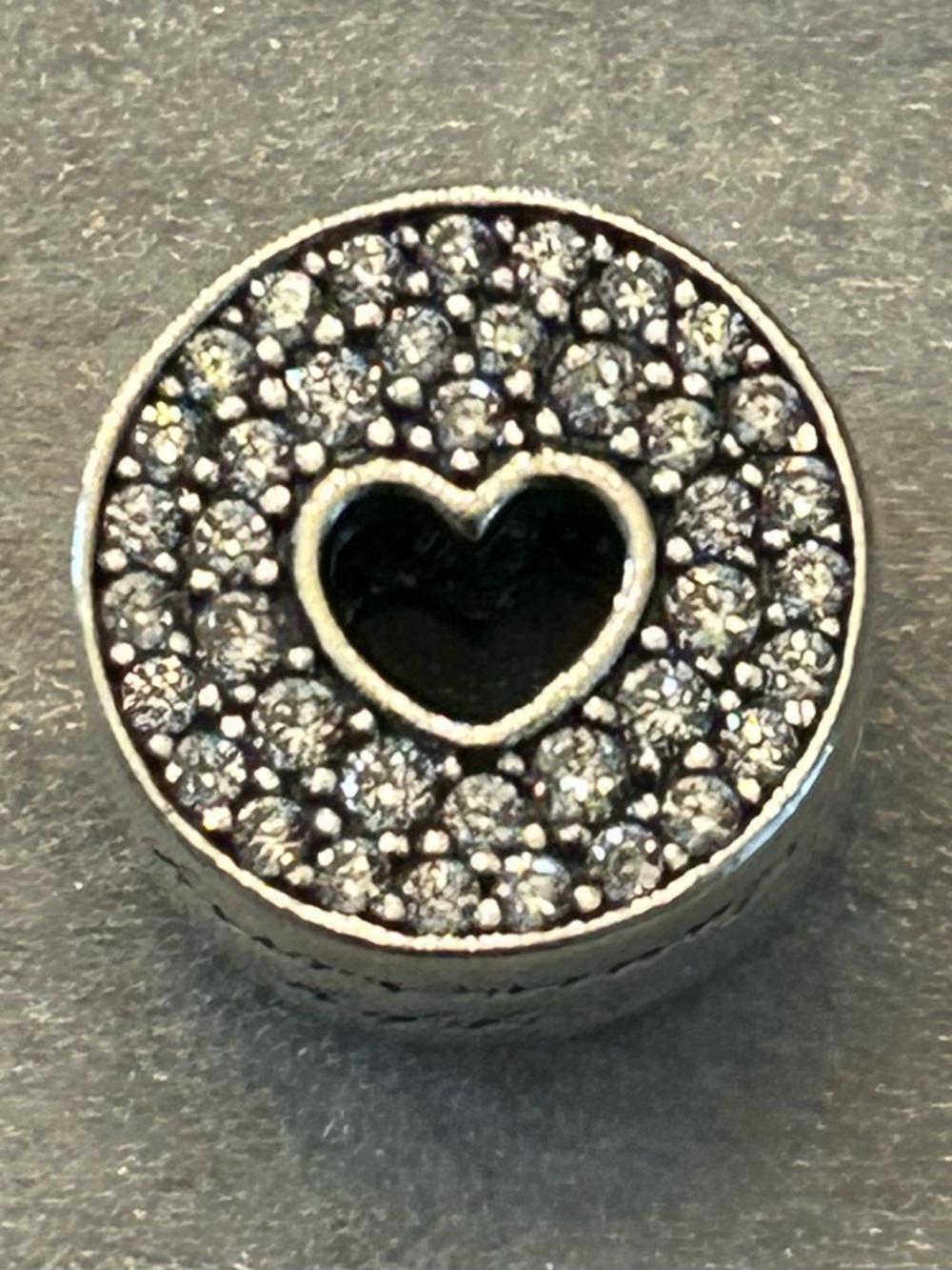 Pandora 925 Silver Heart Pavé Charm “Happy Anniversary” with Clear Crystals